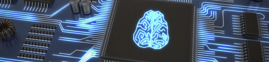 Digital brain superimposed onto microprocessor